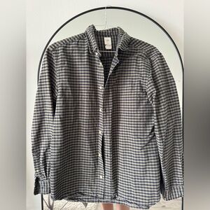 H&M Button Down Shirt Mens L Long Sleeve Beige Blue Check Collared Casual